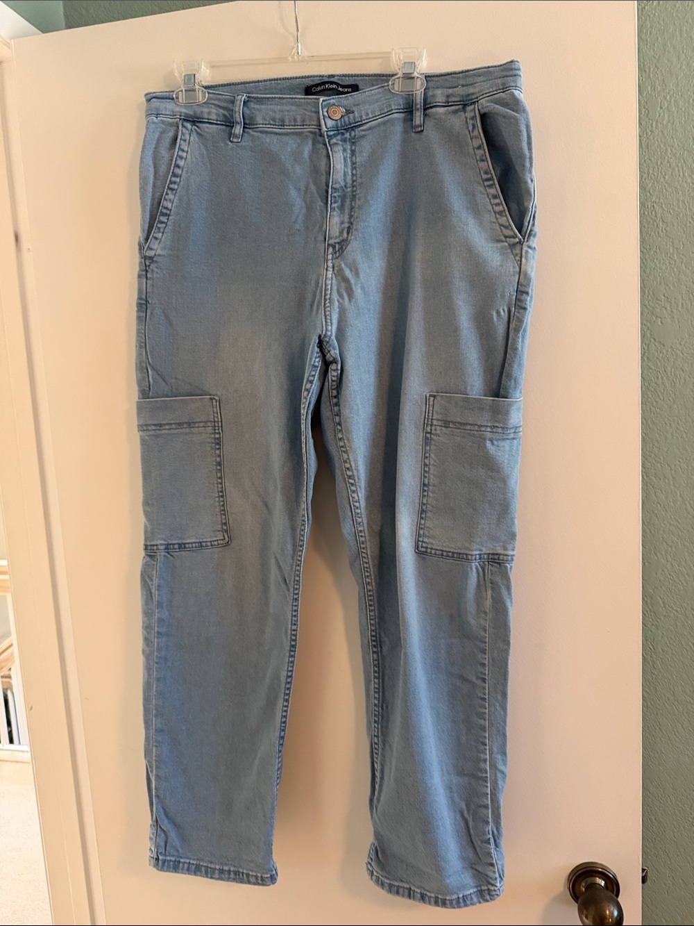 Calvin Klein Light Blue Straight-Leg Cargo Jeans